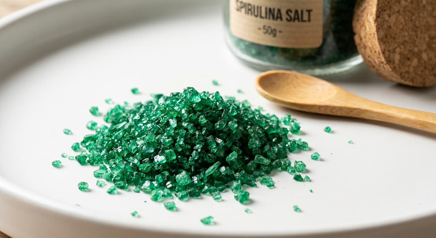 Mother Vegetable Salt 50g jar with distinctive green mineral-rich crystals